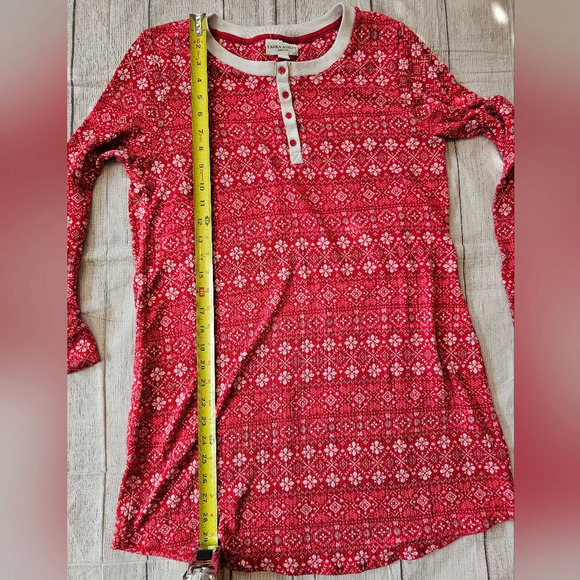 Laura Ashley Size Medium Red Soft Nightgown Cozy Fair Isle Print - Picture 7 of 8
